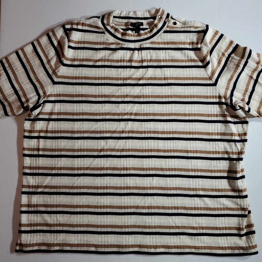 Talbots Plus 3x Womens Cotton Blend Striped Short Sleeve Shirt